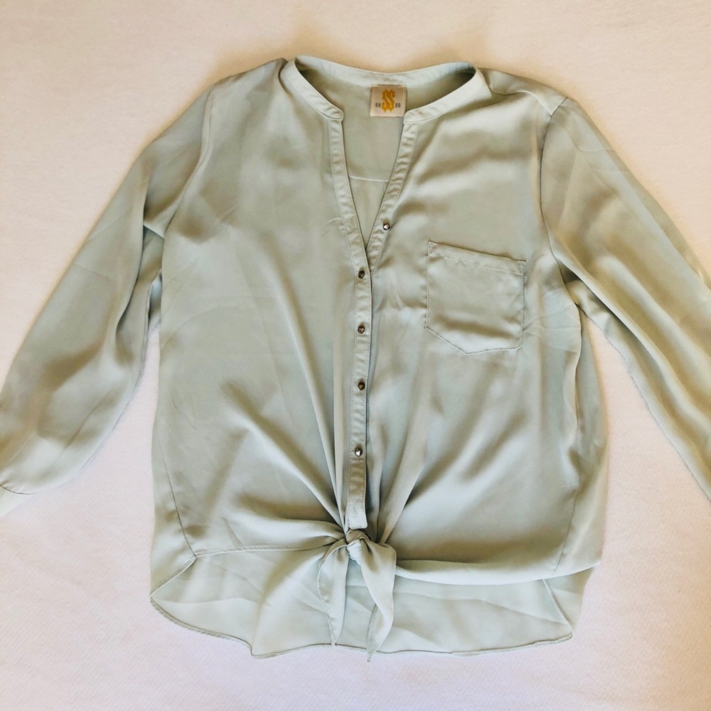 Mint Front Knot Blouse